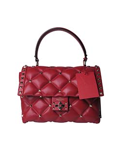 Candystud Top Handle Bag, Lambskin Nappa, Red, Cards/Db/Strap